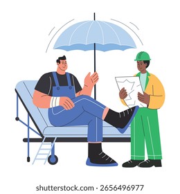 Una ilustración de estilo plano que representa la indemnización profesional