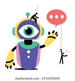 Uma ilustração de estilo plano representando bate-papo de robô