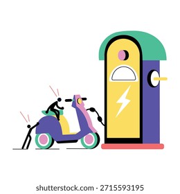 Uma ilustração de estilo plano que representa o carregamento de scooter