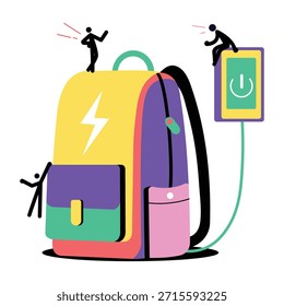 Eine flache Illustration, die einen intelligenten Rucksack darstellt