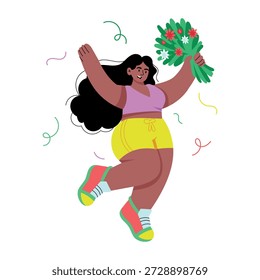 Uma ilustração de estilo plano representando ação de confete de lançamento