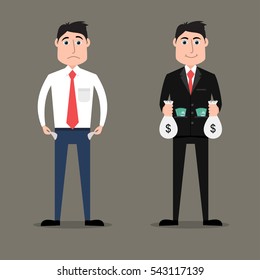 Flat style illustration of rich vs poor businessman