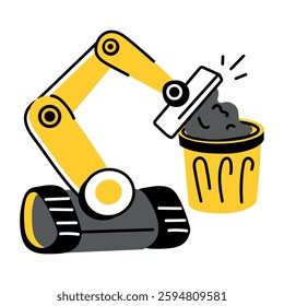 A flat style illustration of a robot throwing trash into a can