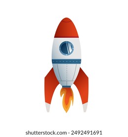 Flat style illustration of a rocket on a white background. Suitable for children's books, educational projects, and advertising materials related to space and technology. Vector illustration