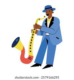 A flat style illustration of saxophone player