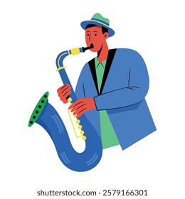 Flat style illustration of a saxophonist