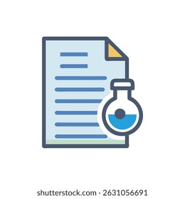 Ilustração em estilo plano de um relatório de ciência e fluido azul. Ideal para apresentações técnicas e empresariais.