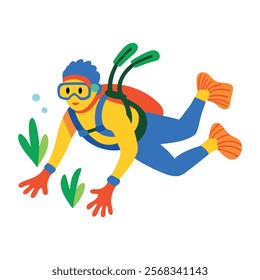 A flat style illustration of scuba diving