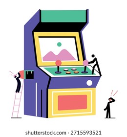 Una ilustración de estilo plano que muestra el juego de arcade