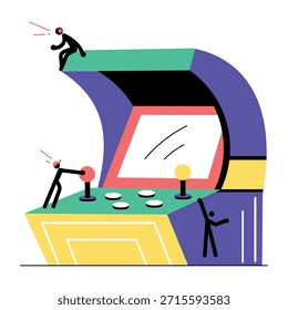 Una ilustración de estilo plano que muestra la máquina de arcade