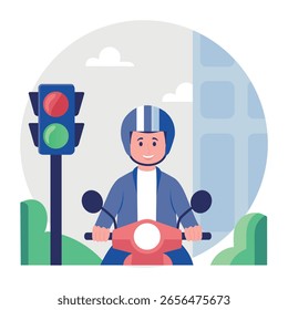 A flat style illustration showing a biker