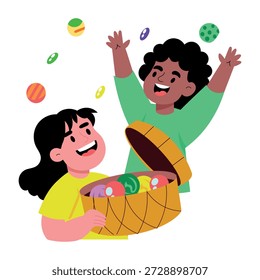 Una ilustración de estilo plano que muestra un personaje que lleva una cesta de golosinas