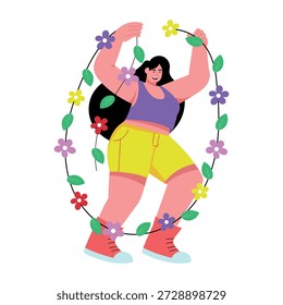 Una ilustración de estilo plano que muestra un personaje fijando guirnaldas con cuidado