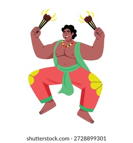 Una ilustración de estilo plano que muestra a un personaje realizando danza cultural