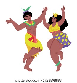 Una ilustración de estilo plano que muestra personajes que realizan danza festiva