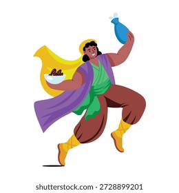 Una ilustración de estilo plano que muestra personajes que realizan danza tradicional