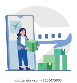 Una ilustración de estilo plano que muestra un vuelo de mensajería 