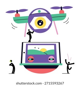 A flat style illustration showing drone camera