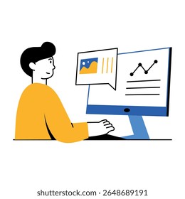Ilustração de estilo plano mostrando freelancer trabalhando no laptop
