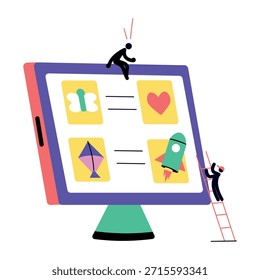 Uma ilustração de estilo plano mostrando o aprendizado interativo