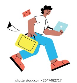 Uma ilustração de estilo plano mostrando uma pessoa atrasada 
