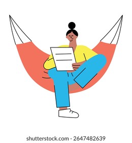 A flat style illustration showing a person reading document 
