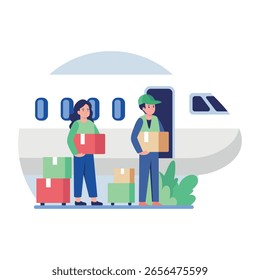 Una ilustración de estilo plano que muestra a las personas cargando paquetes