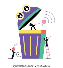 Una ilustración de estilo plano que muestra la papelera inteligente