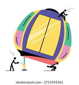 Uma ilustração de estilo plano mostrando o elevador espacial