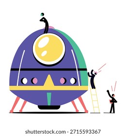 A flat style illustration showing space pod
