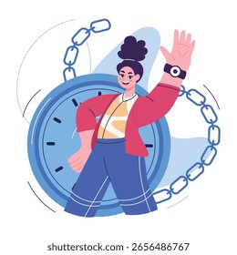 Una ilustración de estilo plano que muestra la libertad de tiempo