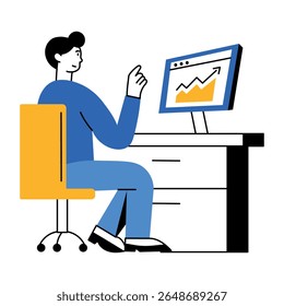 Flat style illustration showing user using computer with focus
