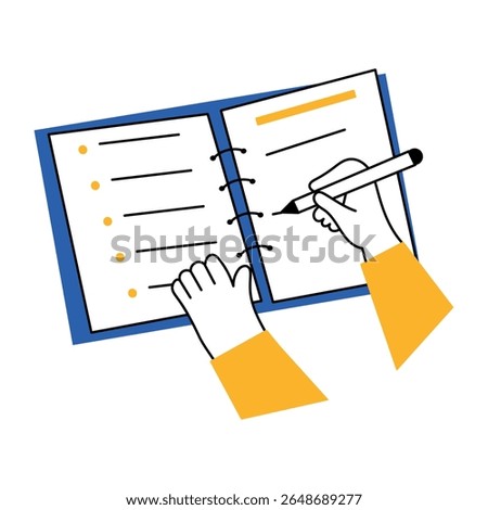 Flat style illustration showing user writing down important notes
