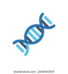 Flat style illustration shows a blue DNA strand on a White Background. Perfect for educational or healthcare related presentations.