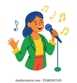 A flat style illustration of a singing girl