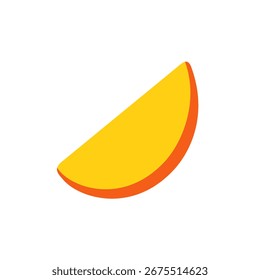 Flat style illustration of a single mango fruit slice. Bright tropical element for food design, summer, and healthy nutrition concepts. Vector illustration. 