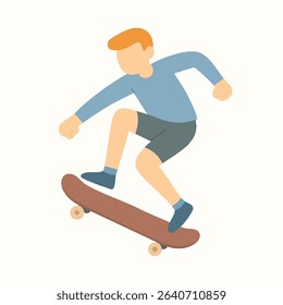 Flat Style Illustration of a Skateboarder Doing a Trick Sport Icon