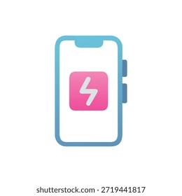 Ilustración de estilo plano de una pantalla de teléfono inteligente que muestra un icono de carga. Paleta de colores azul y rosa.