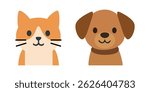 Flat style illustration of a smiling cat and dog side by side, perfect for pet-related content or children