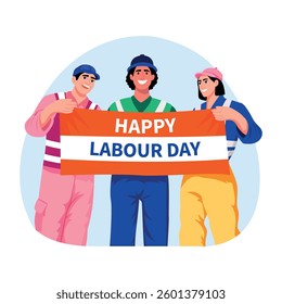 Flat style illustration of some characters celebrating worker day 