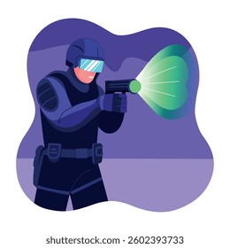 A flat style illustration of a space hunter character 