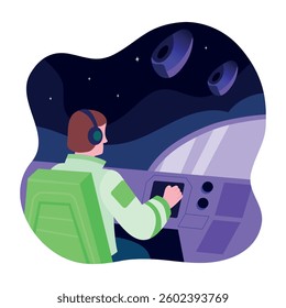 A flat style illustration of a spacecraft pilot 