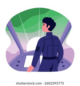 A flat style illustration of a spaceship pilot 