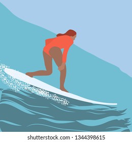 Surf Girl Longboard Stock Illustrations Images Vectors