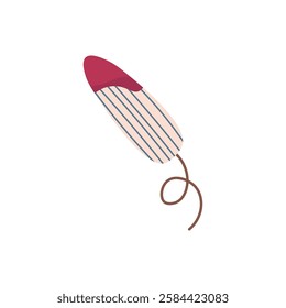 Flat style illustration of a tampon with a string, ideal for topics related to feminine hygiene, menstrual care, and women's health.