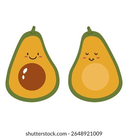 Flat style illustration of two happy avocado, ideal for healthy eating, cooking projects, and vegetable-inspired designs.	