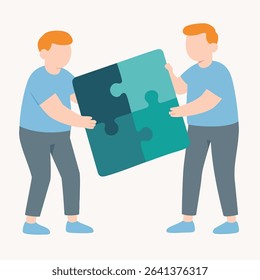 Flat Style Illustration of Two People Holding a Puzzle Piece Together Concept