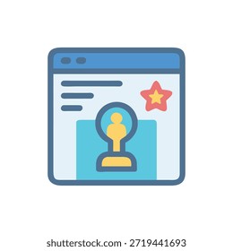 Flat style illustration of a user profile page with a star and person inside the circle.