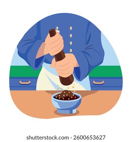 A flat style illustration of using a paper grinder for crushing papers
