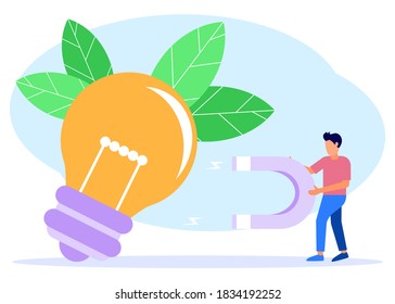 Flat style illustration vector, business concept for teamwork, looking for new solutions, 2 business people around the light bulb looking at each other for ideas - Vector.